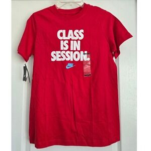 Nike Class Is In‎ Session Graphic Tee Kids T-Shirt Top Red Casual Sz L School